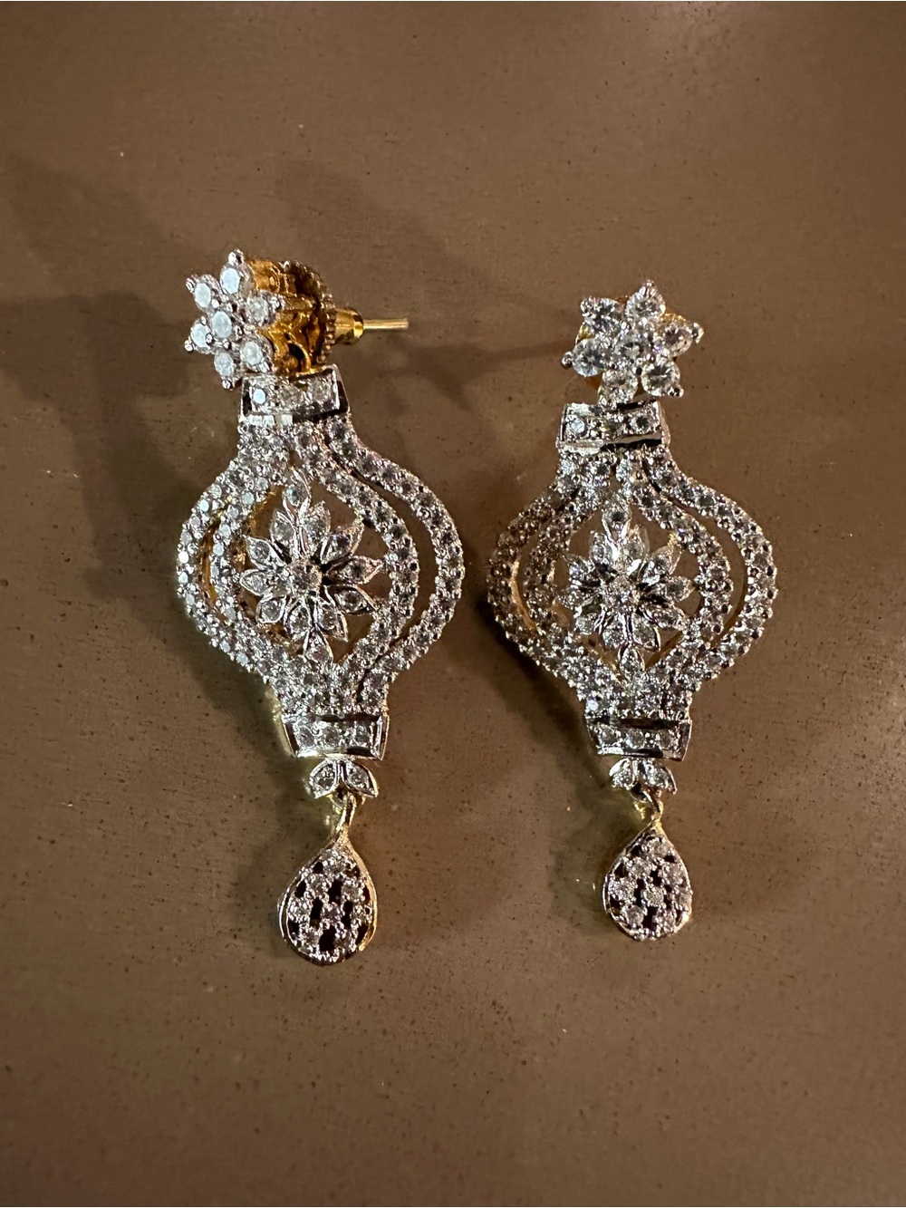 Gold and Silver Floral Drop Earrings - Elegant Women's Jewelry